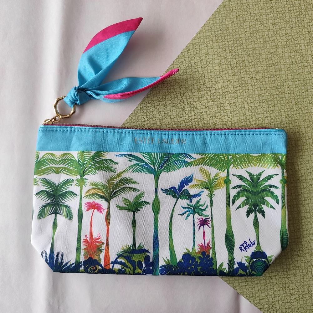 3/$30💜Estée Lauder Tropical Palm Tree Cosmetic Bag